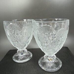 Pasabahce Fruit Embossed Heavy Pressed Glass Goblets Clear Cups Glasses Set  2